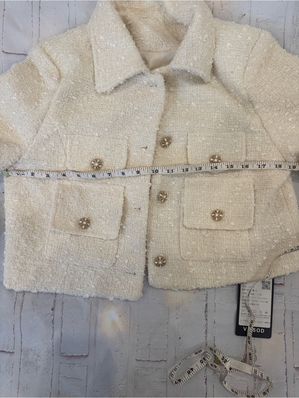 Cropped Bouclé Jacket in Cream - Elegant Women's Coat - Picture 9 of 9